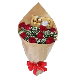 Combo 8 Rosas Com 08 Bombons Ferrero